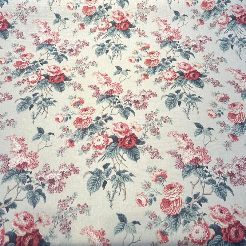 Waverly Emma'S Garden Rosewood Cotton Fabric - Floral Birds, Beige Background, 54" Width, 18" Vertical Repeat, 13.5" Horizontal Repeat (1 Yard)