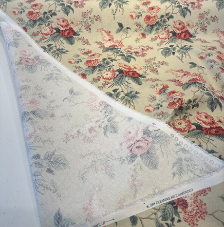 Waverly Emma'S Garden Rosewood Cotton Fabric - Floral Birds, Beige Background, 54" Width, 18" Vertical Repeat, 13.5" Horizontal Repeat (1 Yard)