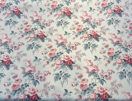 Waverly Emma'S Garden Rosewood Cotton Fabric - Floral Birds, Beige Background, 54" Width, 18" Vertical Repeat, 13.5" Horizontal Repeat (1 Yard)