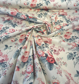 Waverly Emma'S Garden Rosewood Cotton Fabric - Floral Birds, Beige Background, 54" Width, 18" Vertical Repeat, 13.5" Horizontal Repeat (1 Yard)