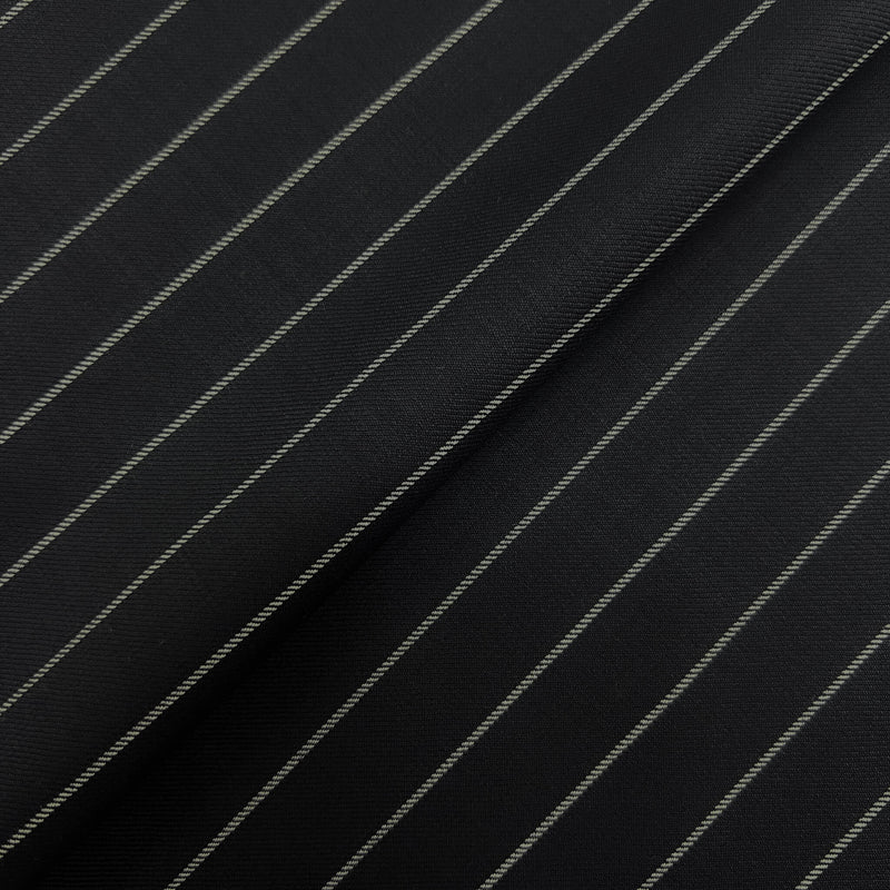 Black Stripe Super 120S Merino Wool Fabric - Black Stripe, 60" Width