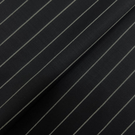 Black Stripe Super 120S Merino Wool Fabric - Black Stripe, 60" Width