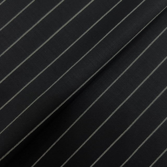 Black Stripe Super 120S Merino Wool Fabric - Black Stripe, 60" Width