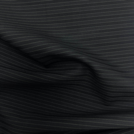 Black Shadow Stripe Wool Suiting Fabric - 100 Percent Wool Fabric, Black Shadow Stripe, 60" Width