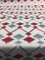 Fruits Of The Gods Poly-Cotton Fabric - Red And Grey Ikat Geometric Pattern, 58" Width (1 Yard)