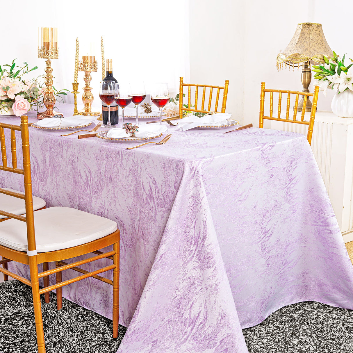 Rectangular Mirage Jacquard Polyester Tablecloth 90x156 Lavender