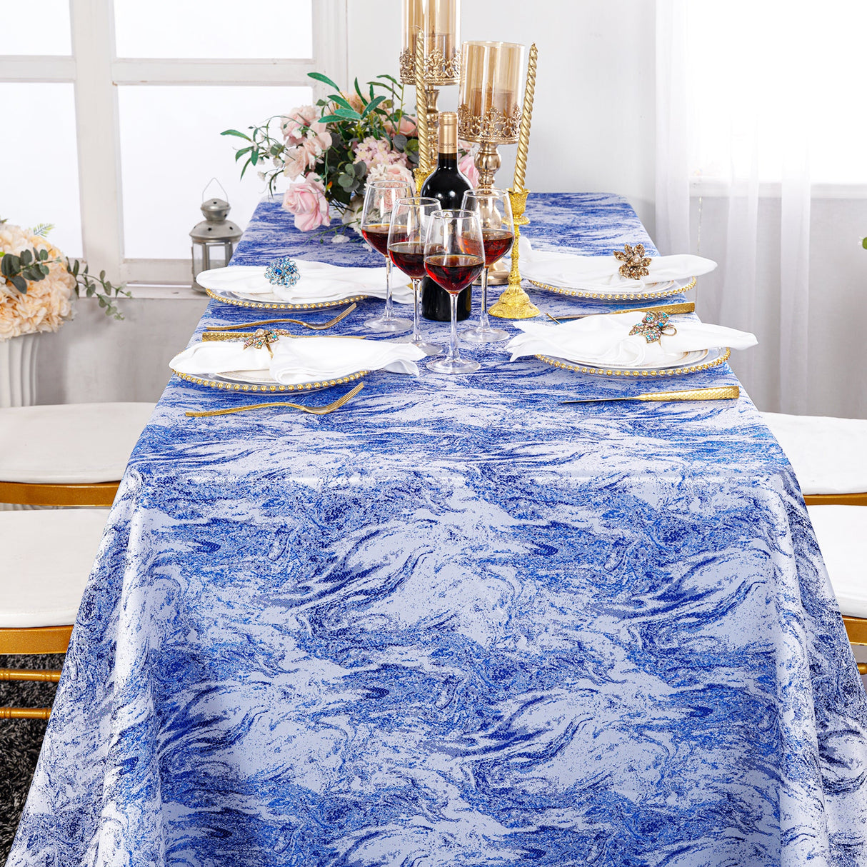 Jacquard Rectangular Tablecloth 90x156 Royal Blue