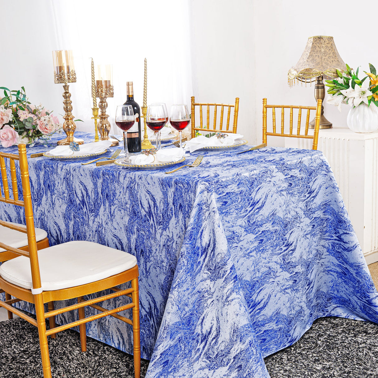 Jacquard Rectangular Tablecloth 90x156 Royal Blue