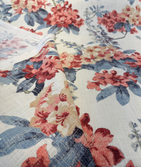 Waverly Elsa Indienne Cotton Fabric - Red Blue Floral, 54" Width, 25.25" Vertical Repeat, 27" Horizontal Repeat (1 Yard)
