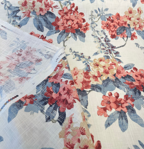 Waverly Elsa Indienne Cotton Fabric - Red Blue Floral, 54" Width, 25.25" Vertical Repeat, 27" Horizontal Repeat (1 Yard)