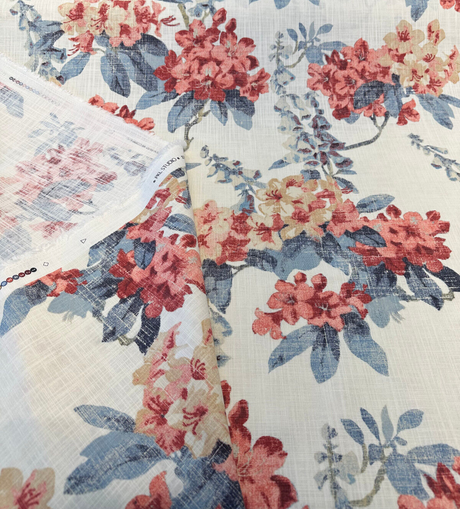 Waverly Elsa Indienne Cotton Fabric - Red Blue Floral, 54" Width, 25.25" Vertical Repeat, 27" Horizontal Repeat (1 Yard)