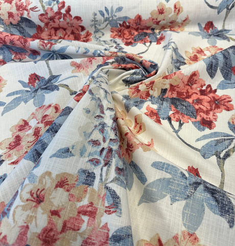 Waverly Elsa Indienne Cotton Fabric - Red Blue Floral, 54" Width, 25.25" Vertical Repeat, 27" Horizontal Repeat (1 Yard)