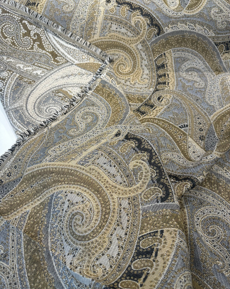 Sunbrella Coachella Desert Paisley Solution-Dyed Acrylic Fabric - Cream, Taupe, Beige, Gold, Charcoal Paisley Pattern, 54" Width (1 Yard)