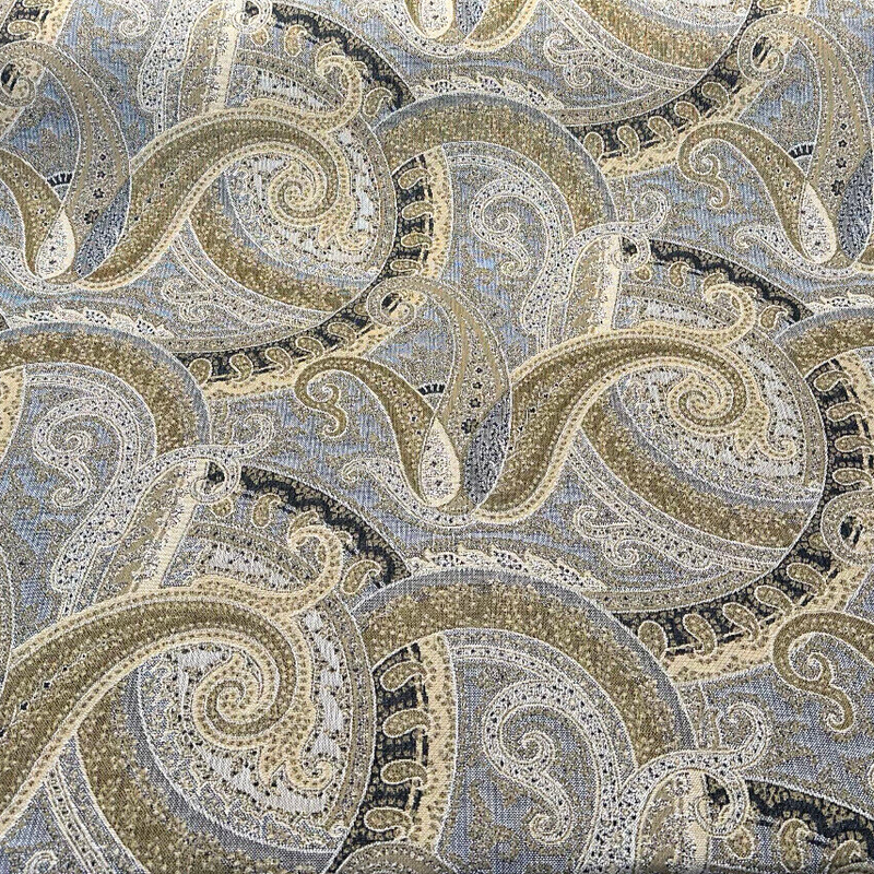 Sunbrella Coachella Desert Paisley Solution-Dyed Acrylic Fabric - Cream, Taupe, Beige, Gold, Charcoal Paisley Pattern, 54" Width (1 Yard)