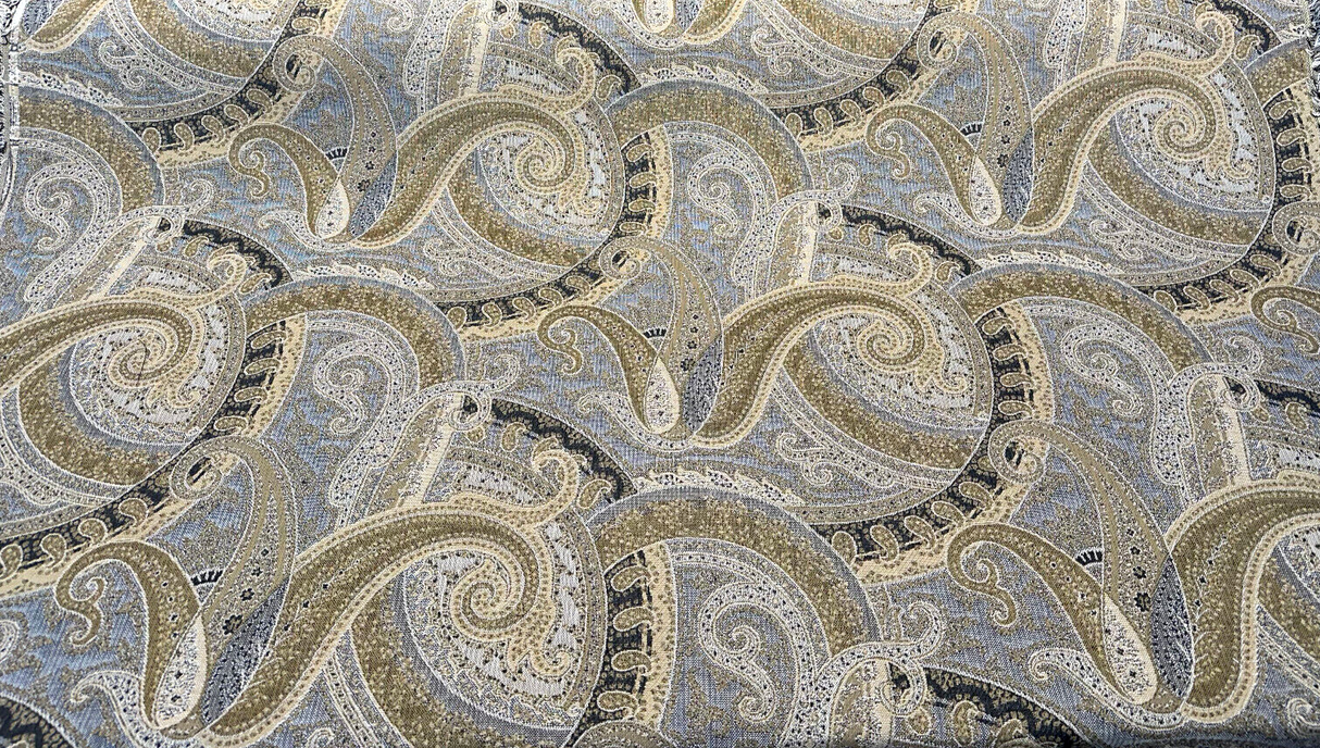 Sunbrella Coachella Desert Paisley Solution-Dyed Acrylic Fabric - Cream, Taupe, Beige, Gold, Charcoal Paisley Pattern, 54" Width (1 Yard)