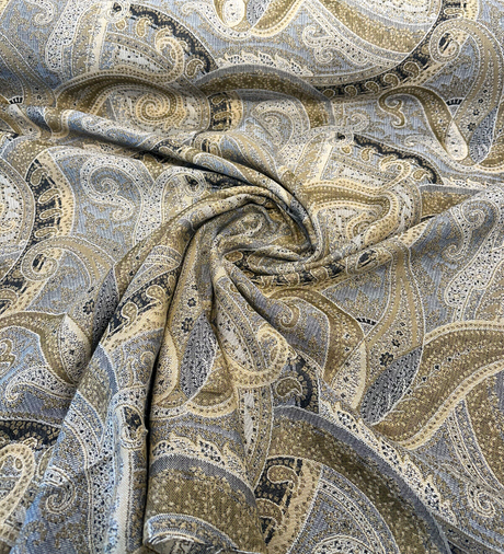 Sunbrella Coachella Desert Paisley Solution-Dyed Acrylic Fabric - Cream, Taupe, Beige, Gold, Charcoal Paisley Pattern, 54" Width (1 Yard)
