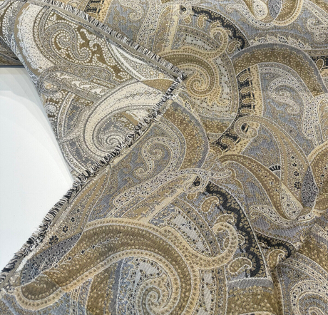 Sunbrella Coachella Desert Paisley Solution-Dyed Acrylic Fabric - Cream, Taupe, Beige, Gold, Charcoal Paisley Pattern, 54" Width (1 Yard)