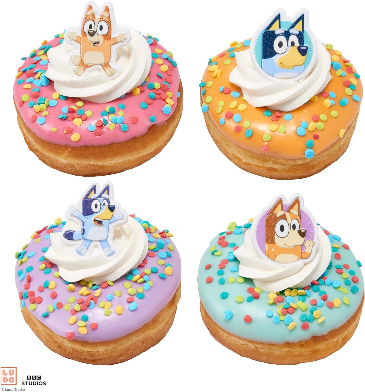 Bluey So Much Fun Rings, 12 Cupcake Cake Decorations Featuring Bluey, Bingo, Bandit, and Chilli, 3D Food Safe Cake Toppers – 72 Pack (Copy)
