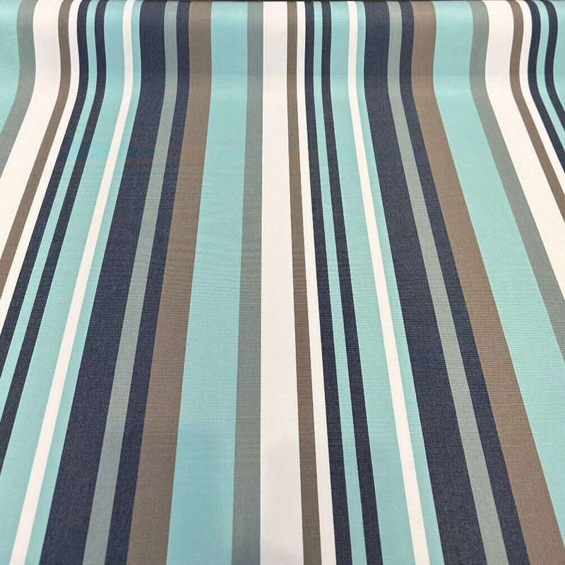 Helena Mist Blue Stripe Acrylic Fabric - Mist Blue, Gray, Dark Blue, Teal Stripes, 54" Width (1 Yard)