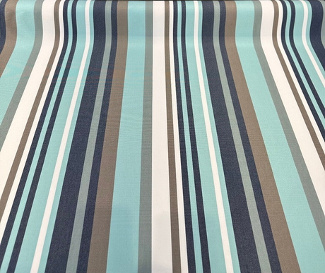 Helena Mist Blue Stripe Acrylic Fabric - Mist Blue, Gray, Dark Blue, Teal Stripes, 54" Width (1 Yard)