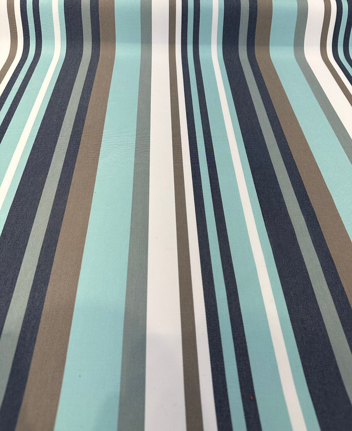 Helena Mist Blue Stripe Acrylic Fabric - Mist Blue, Gray, Dark Blue, Teal Stripes, 54" Width (1 Yard)