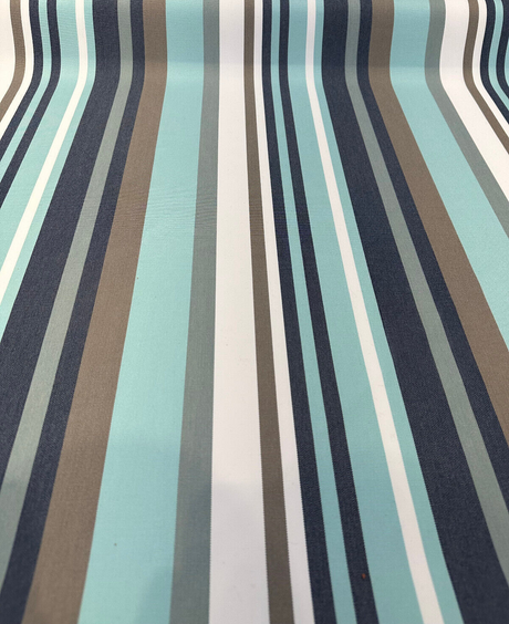 Helena Mist Blue Stripe Acrylic Fabric - Mist Blue, Gray, Dark Blue, Teal Stripes, 54" Width (1 Yard)