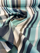 Helena Mist Blue Stripe Acrylic Fabric - Mist Blue, Gray, Dark Blue, Teal Stripes, 54" Width (1 Yard)