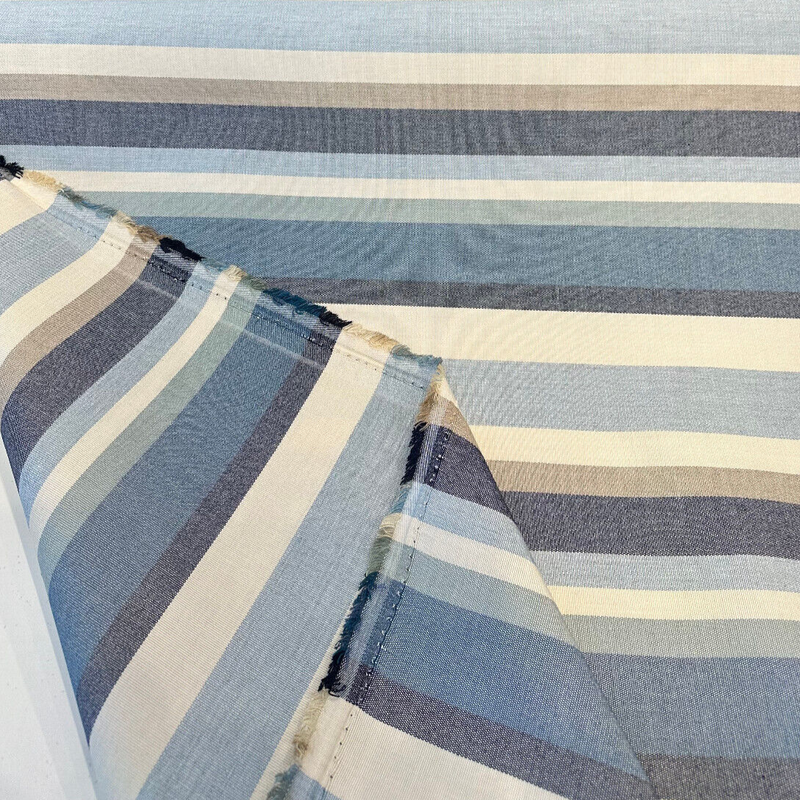 Sunbrella Scope Cape Solution Dyed Acrylic Fabric - Blue, Tan, Brown, Beige, Black Stripes, 54" Width (1 Yard)