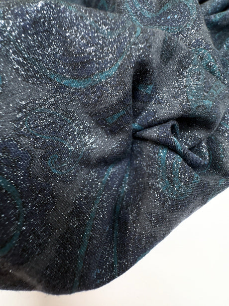 Cotton Stretch Knitted Fabric in Gray Blue Print