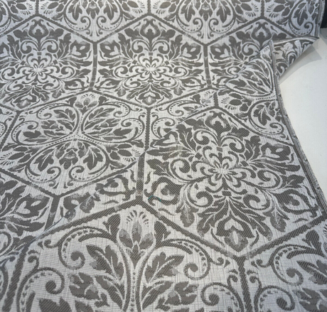 Sunbrella Amsterdam Tile Solution-Dyed Acrylic Fabric - Dove Gray Tile Pattern, Gray Silver White, 15" Vertical Repeat, 10" Horizontal Repeat (1 Yard)