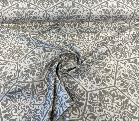Sunbrella Amsterdam Tile Solution-Dyed Acrylic Fabric - Dove Gray Tile Pattern, Gray Silver White, 15" Vertical Repeat, 10" Horizontal Repeat (1 Yard)