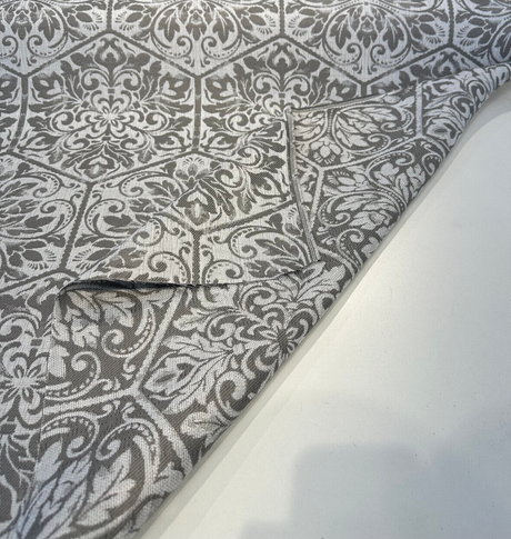 Sunbrella Amsterdam Tile Solution-Dyed Acrylic Fabric - Dove Gray Tile Pattern, Gray Silver White, 15" Vertical Repeat, 10" Horizontal Repeat (1 Yard)