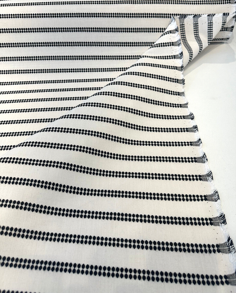 Journey Classic Stripe Acrylic Fabric - Ivory, Black Beige Stripes, 54" Width (1 Yard)