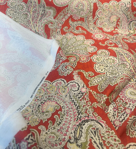 Waverly Grand Gesture Cotton Fabric - Red Fiesta Paisley Floral, 54" Width, 25.25" Vertical Repeat, 27" Horizontal Repeat (1 Yard)