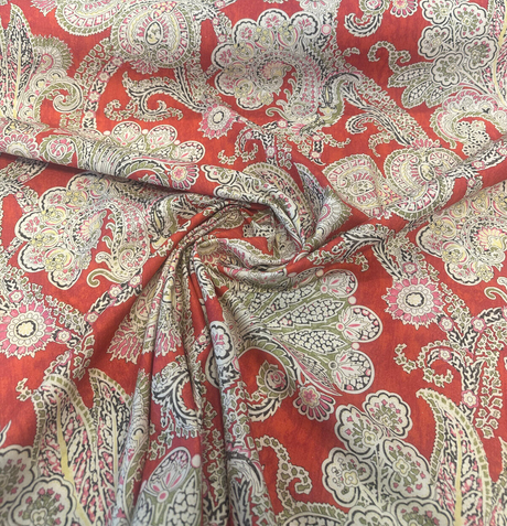 Waverly Grand Gesture Cotton Fabric - Red Fiesta Paisley Floral, 54" Width, 25.25" Vertical Repeat, 27" Horizontal Repeat (1 Yard)