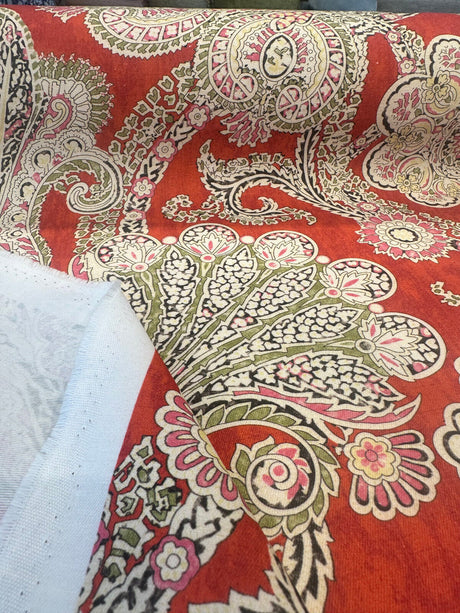 Waverly Grand Gesture Cotton Fabric - Red Fiesta Paisley Floral, 54" Width, 25.25" Vertical Repeat, 27" Horizontal Repeat (1 Yard)