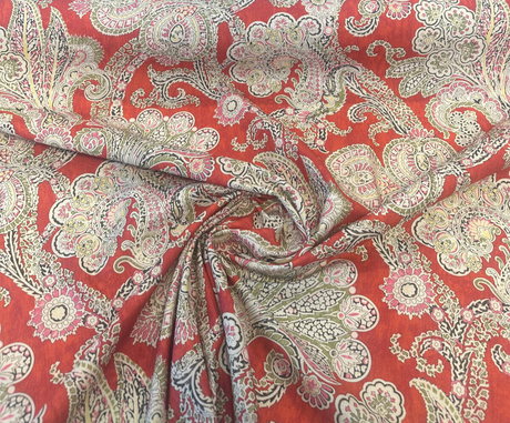 Waverly Grand Gesture Cotton Fabric - Red Fiesta Paisley Floral, 54" Width, 25.25" Vertical Repeat, 27" Horizontal Repeat (1 Yard)