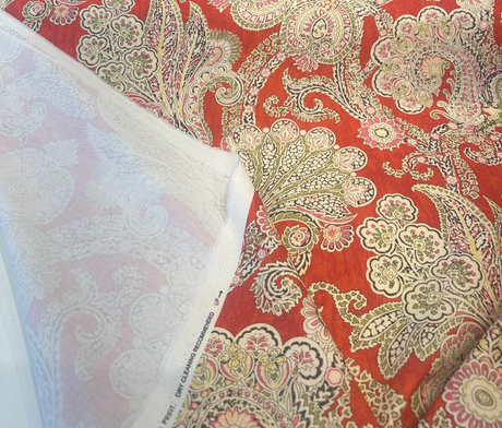 Waverly Grand Gesture Cotton Fabric - Red Fiesta Paisley Floral, 54" Width, 25.25" Vertical Repeat, 27" Horizontal Repeat (1 Yard)
