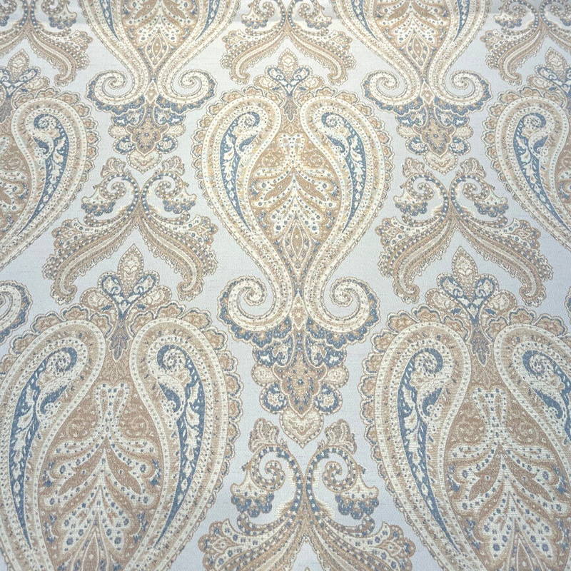 Chardonay Honey Damask Paisley Chenille Upholstery Fabric - Honey, Cream, Gray, 14" Horizontal Repeat, 25" Vertical Repeat (By The Yard)