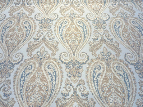 Chardonay Honey Damask Paisley Chenille Upholstery Fabric - Honey, Cream, Gray, 14" Horizontal Repeat, 25" Vertical Repeat (By The Yard)
