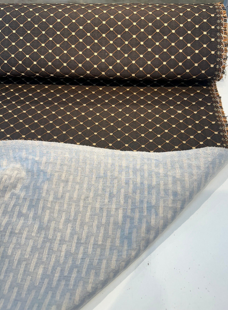 Heritage Brown Gold Diamond Honeycomb Backed Upholstery Fabric - Brown Gold Diamond Honeycomb Pattern, 55" Width (1 Yard)