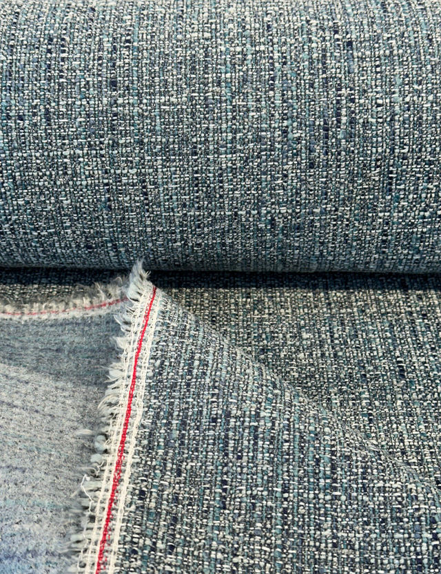 Hampton Laguna Blue Tweed Polyester Fabric - Blue Teal Turquoise Navy Tweed, 55" Width (1 Yard)