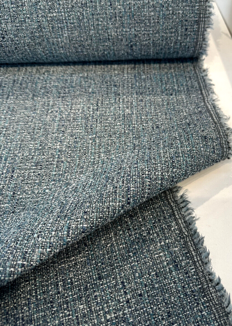 Hampton Laguna Blue Tweed Polyester Fabric - Blue Teal Turquoise Navy Tweed, 55" Width (1 Yard)