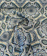 Ornate Mandala Teal Jacquard Fabric - Teal, Navy Blue, Gold Mandala Pattern, 57" Width (1 Yard)