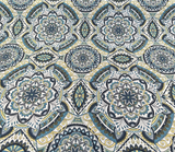 Ornate Mandala Teal Jacquard Fabric - Teal, Navy Blue, Gold Mandala Pattern, 57" Width (1 Yard)