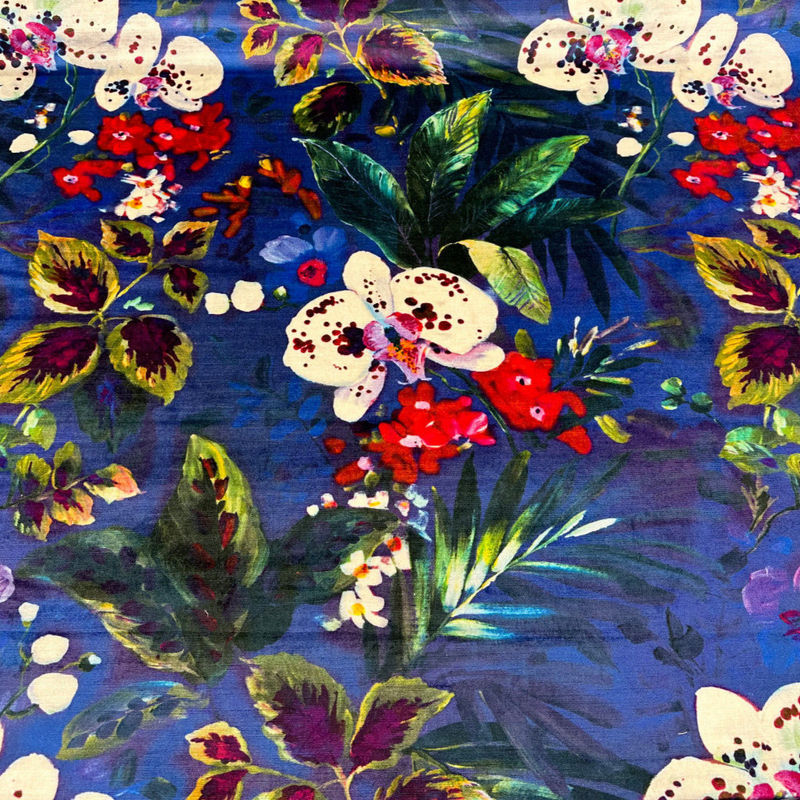 Natural Delicacy Velvet Fabric - Midnight Blue Printed Floral, 54" Width (1 Yard)
