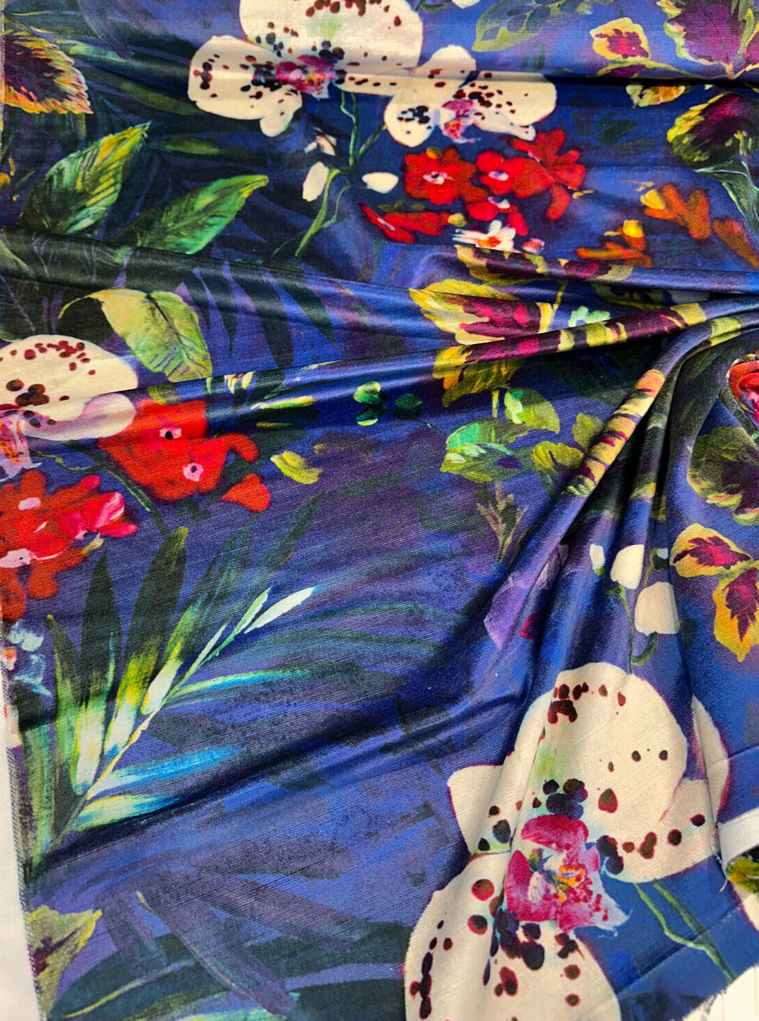 Natural Delicacy Velvet Fabric - Midnight Blue Printed Floral, 54" Width (1 Yard)