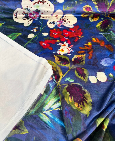 Natural Delicacy Velvet Fabric - Midnight Blue Printed Floral, 54" Width (1 Yard)