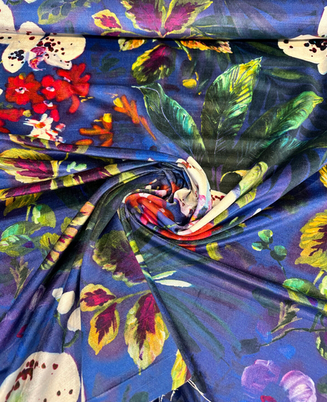 Natural Delicacy Velvet Fabric - Midnight Blue Printed Floral, 54" Width (1 Yard)