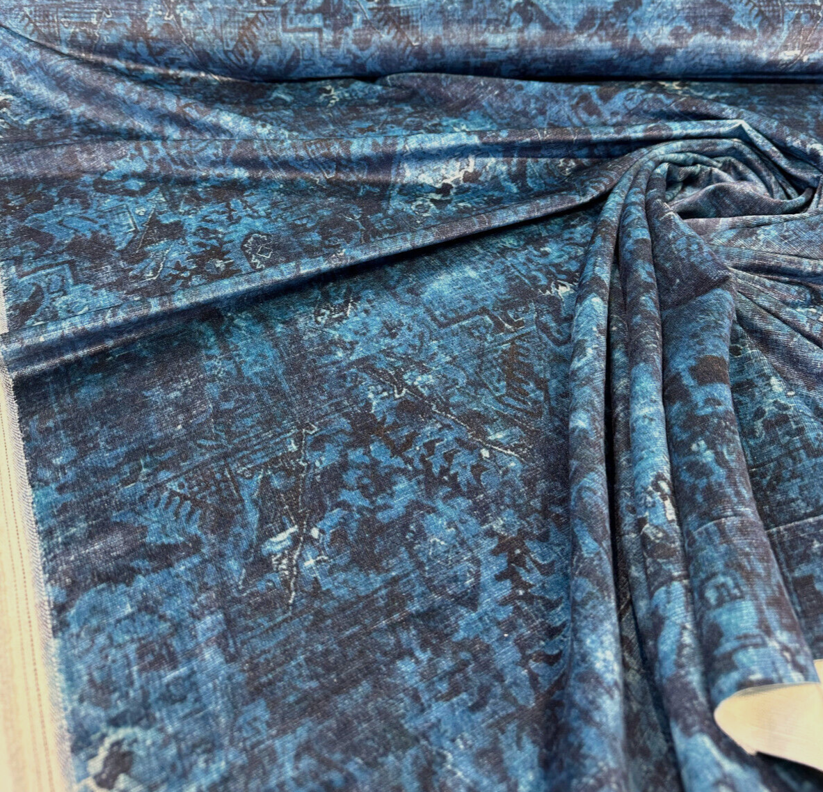 Totally Floored Velvet Fabric - Blue Midnight Printed, 54" Width (By The Yard)